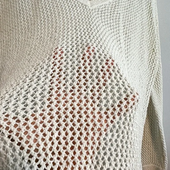 Caroll Paris Metallic Open Knit Linen Blend V-Neck Sweater Cream XS - Picture 7 of 14